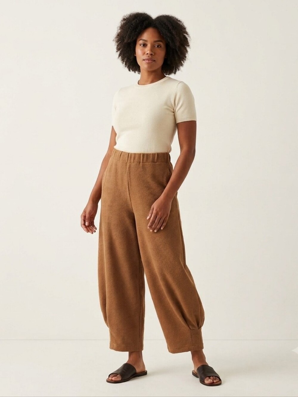 Free People Beach Rustic Brown Wide Leg Textured Barrel Pants